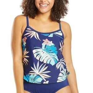 Women’s Maxine of Hollywood Blue Floral Tankini 2 Piece Plus Size Swimsuit Set